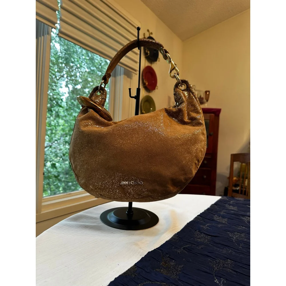 Jimmy Choo Gold Suede Metallic Hobo Bag